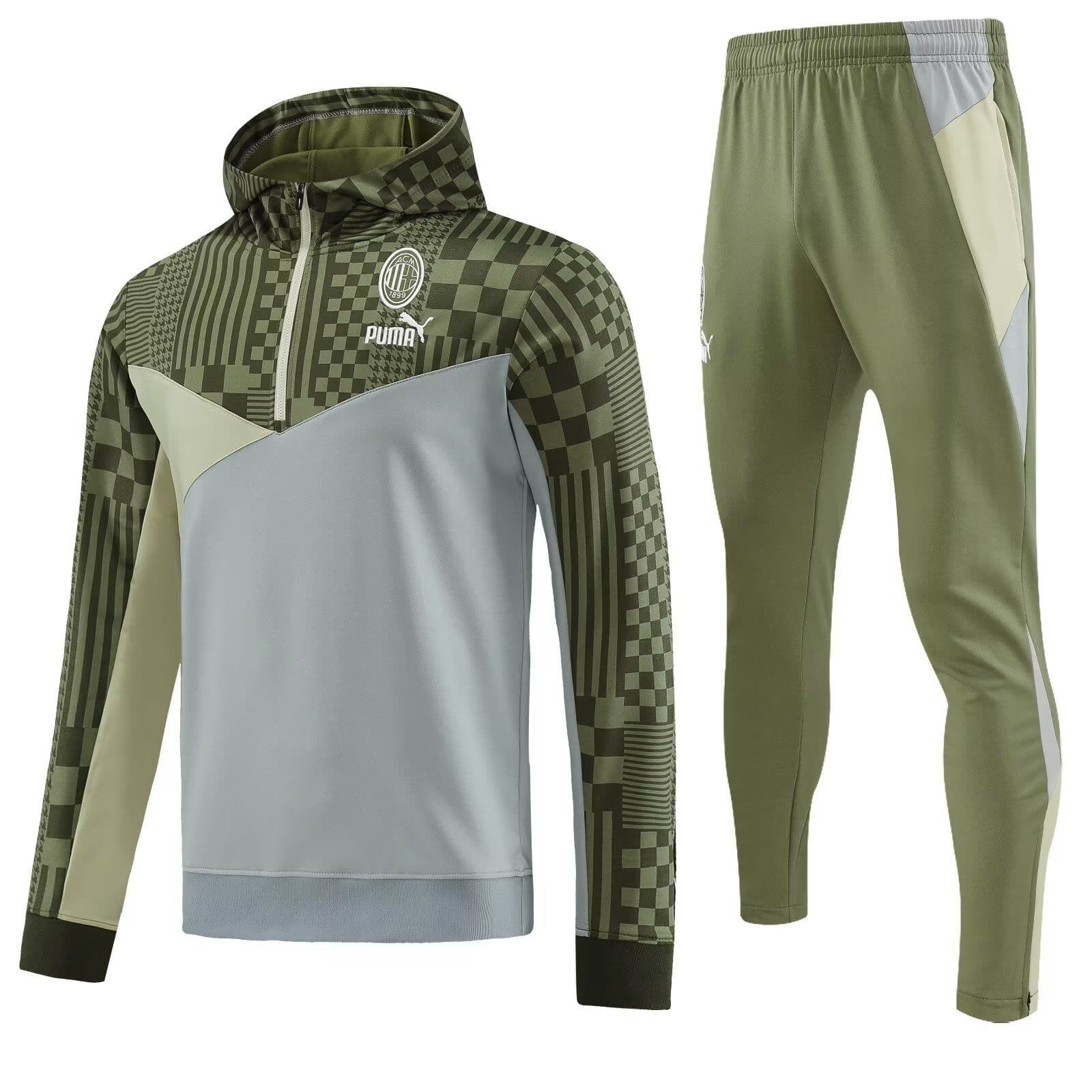 AC Milan 23-24, Grey and Green Tracksuit with Hood