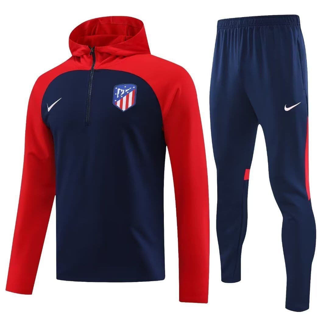 Atletico Madrid 23-24, Dark Blue with Red Tracksuit with Hood