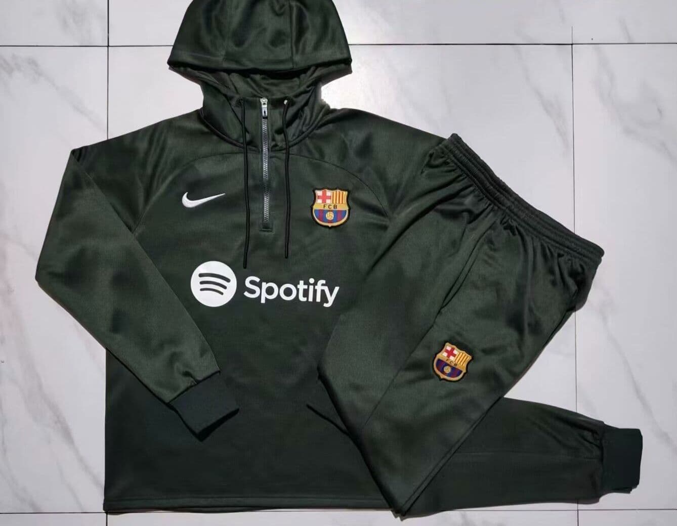 Barcelona 23-24,  Dark Green Tracksuit with Hood Kid Size