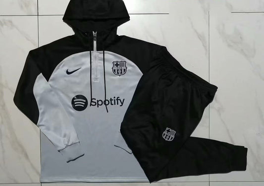 Barcelona 23-24,  Grey with Black Tracksuit with Hood Kid Size