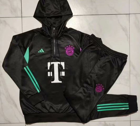 Bayern Munich 23-24, Black & Green Tracksuit with Hood Kid Size