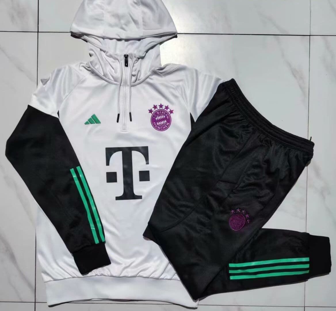 Bayern Munich 23-24, White & Black Tracksuit with Hood Kid Size