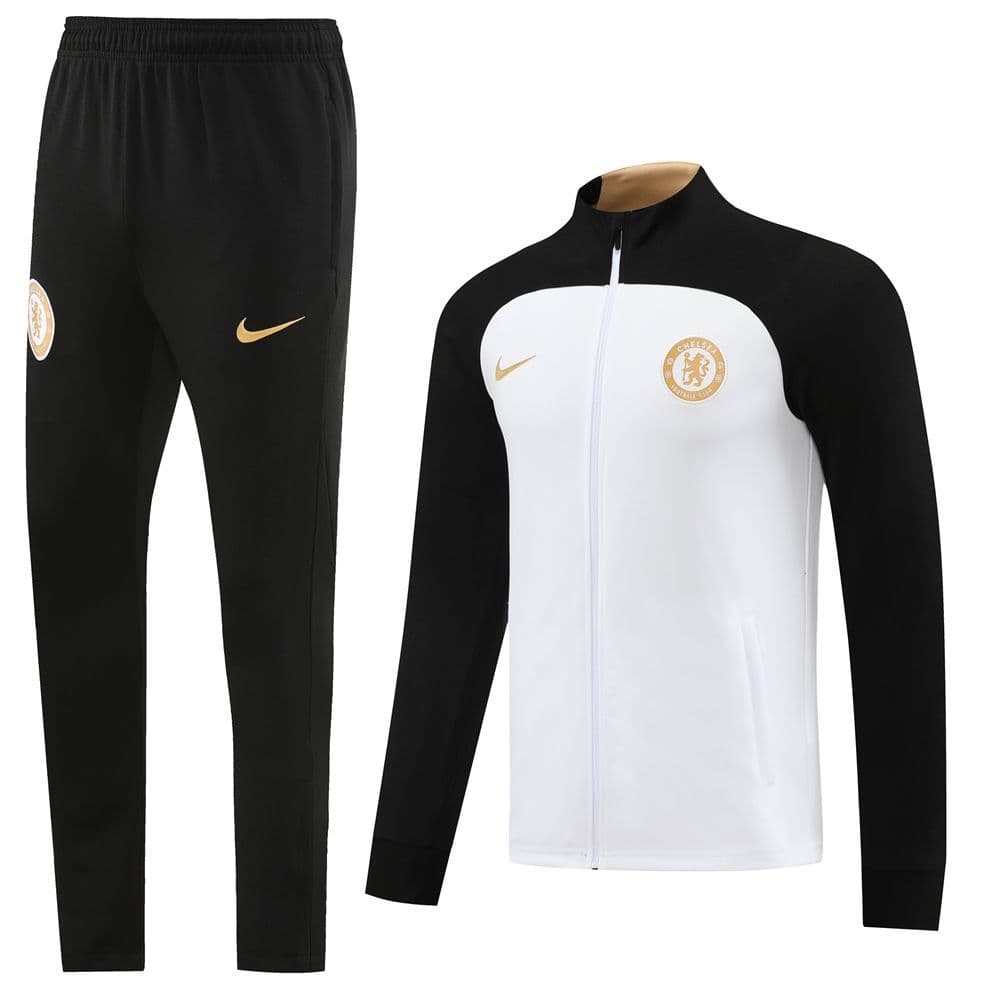 Chelsea 23-24, White with Black Sleeve Tracksuit