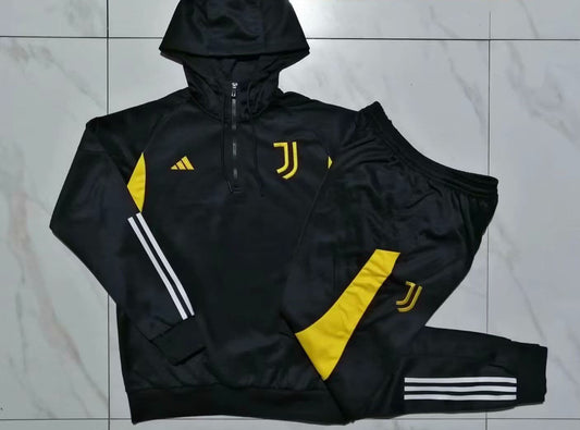 Juventus 23-24, Black with Yellow Tracksuit with Hood Kid Size