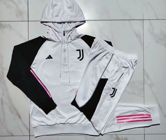 Juventus 23-24, White with Black Sleeve Tracksuit with Hood Kid Size