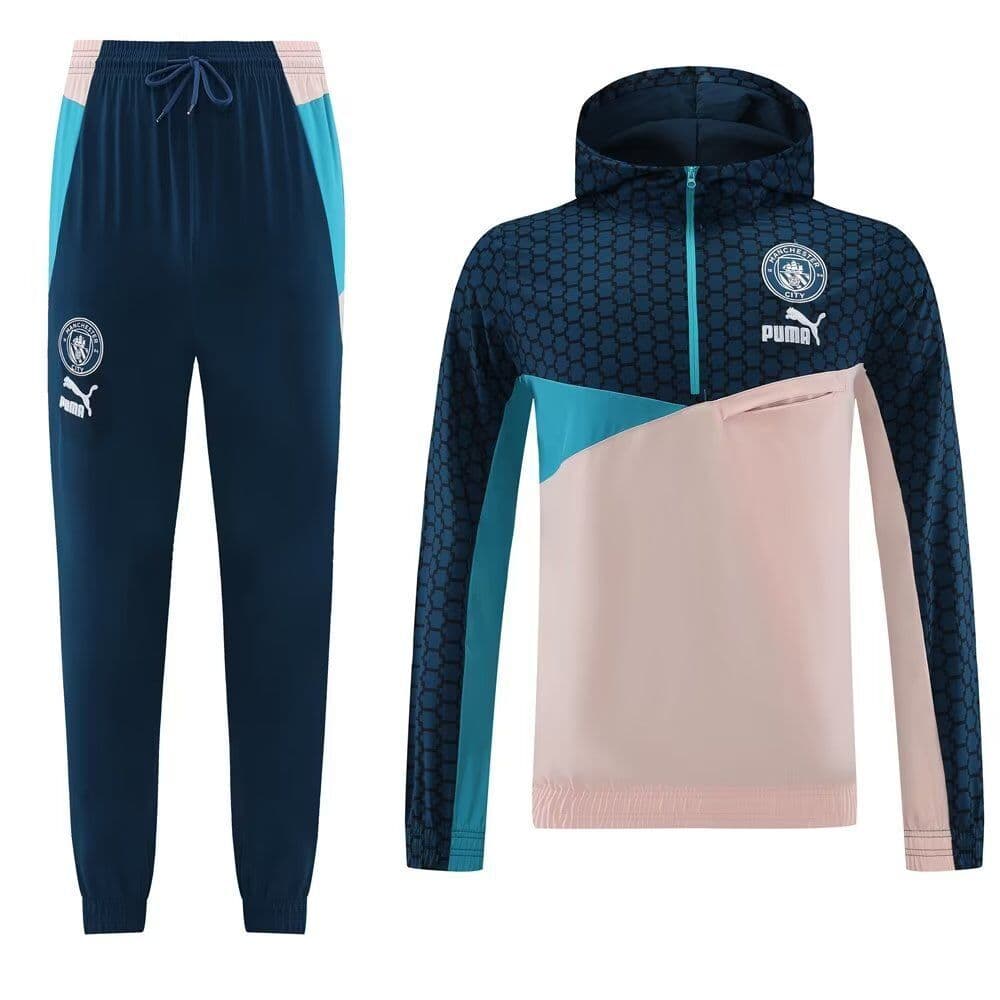 Manchester City 23-24,  Pink Dark Blue Tracksuit with Hood