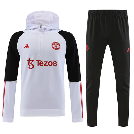 Manchester United 23-24, White with Black Tracksuit with Hood