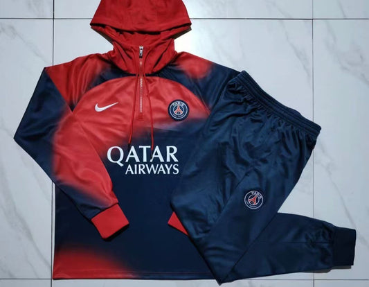 Paris Saint-Germain 23-24, Dark Blue Red Tracksuits with Hood Kid Size