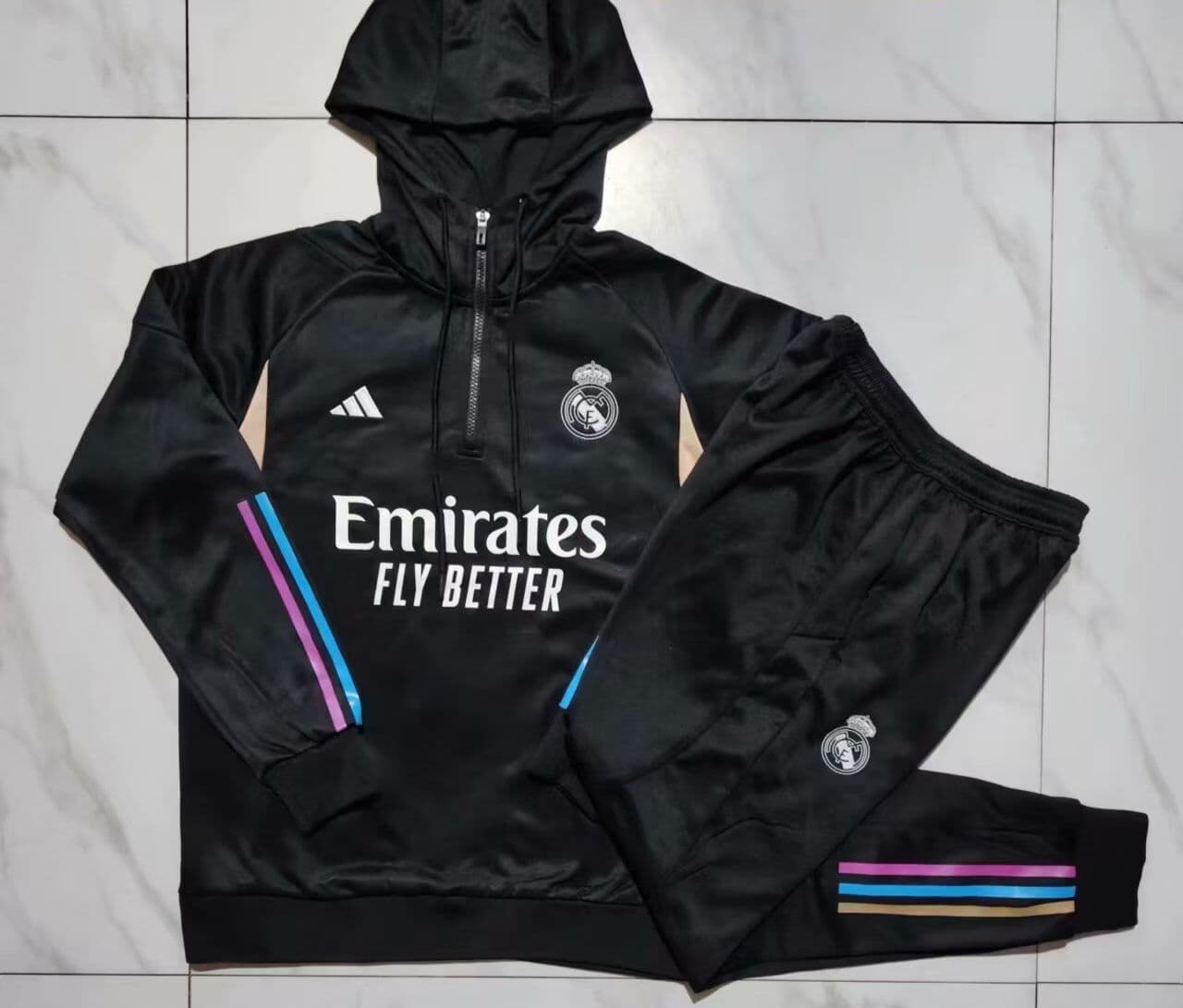 Real Madrid 23-24, Black with Gold Tracksuit with Hood