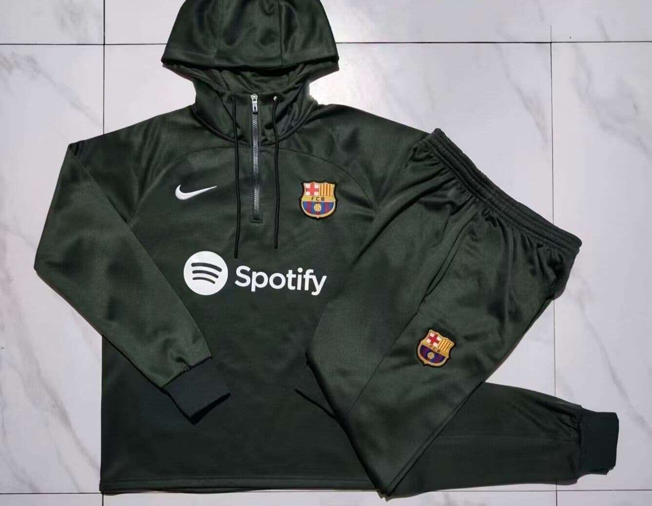 Barcelona 23-24, Dark Green Tracksuit with Hood Kid Size