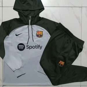 Barcelona 23-24, Grey with Dark Green Tracksuit with Hood Kid Size