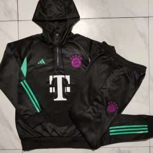 Bayern Munich 23-24, Black & Green Tracksuit with Hood Kid Size