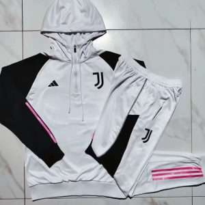 Juventus 23-24, White with Black Sleeve Tracksuit with Hood Kid Size