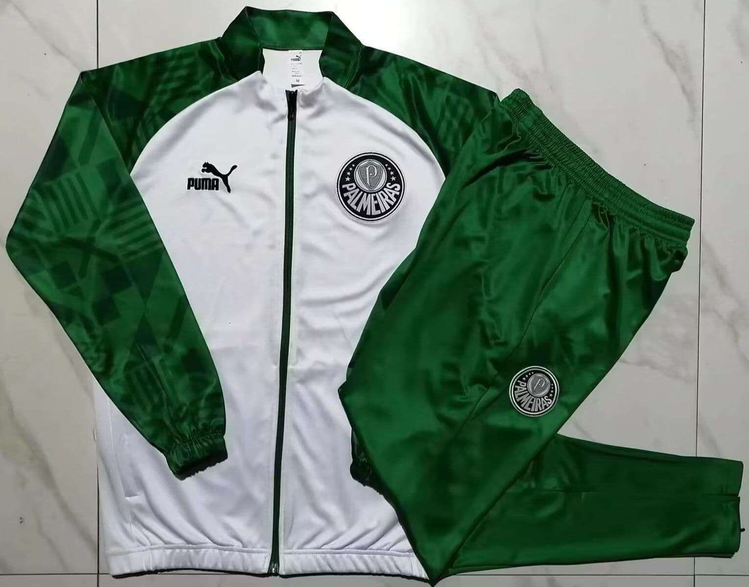 Palmeiras 23-24, White with Green Sleeve Tracksuit